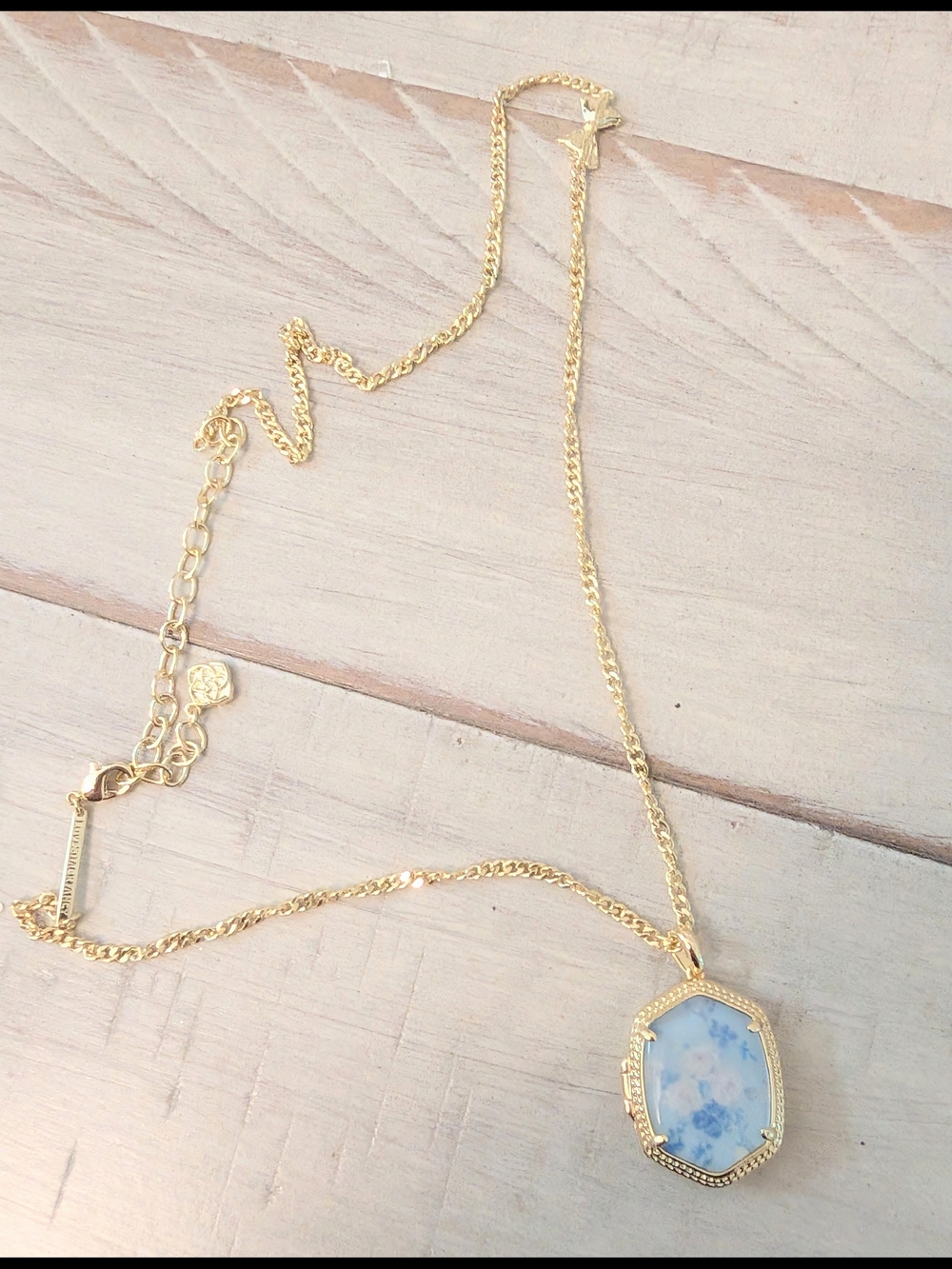 Kendra Scott x LoveShackFancy Daphne Gold Locket Necklace Blue Floral